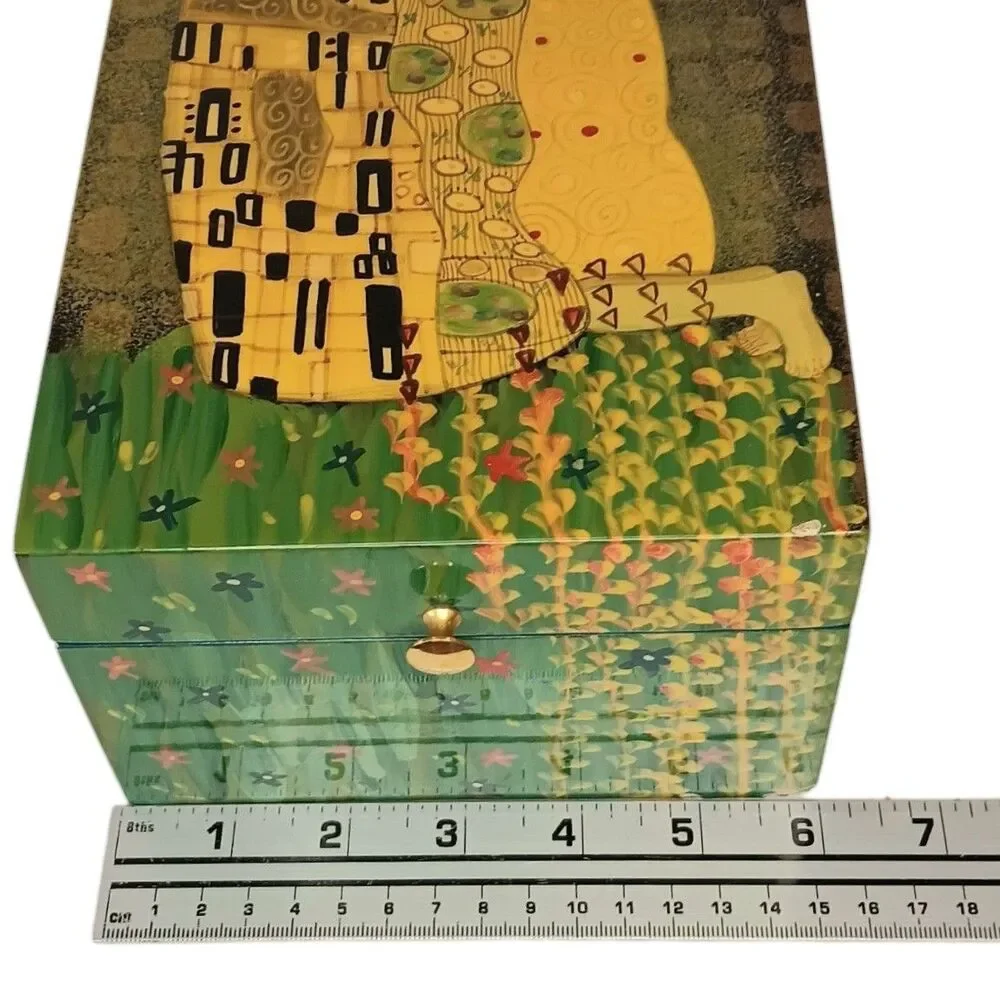 Vintage Lacquer Jewelry Box Gustav Klimt The Kiss Blue Interior 6